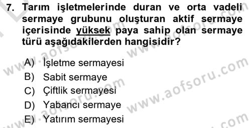 Tarım Ekonomisi Dersi 2025 - 2026 Yılı (Final) Dönem Sonu Sınav Soruları 7. Soru