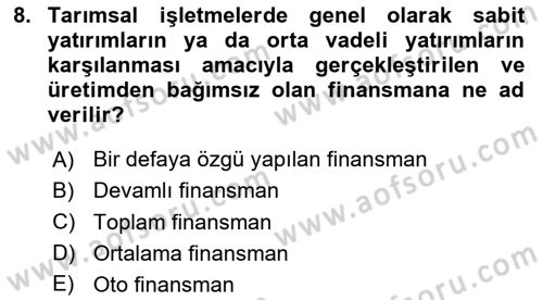 Tarım Ekonomisi Dersi 2025 - 2026 Yılı (Final) Dönem Sonu Sınav Soruları 8. Soru