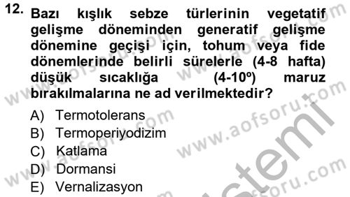 Bahçe Tarımı 1 Dersi 2012 - 2013 Yılı (Vize) Ara Sınav Soruları 12. Soru
