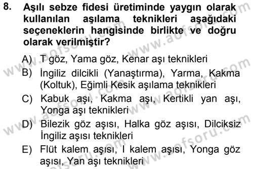 Bahçe Tarımı 1 Dersi 2012 - 2013 Yılı (Final) Dönem Sonu Sınav Soruları 8. Soru