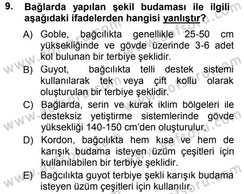 Bahçe Tarımı 1 Dersi 2012 - 2013 Yılı (Final) Dönem Sonu Sınav Soruları 9. Soru
