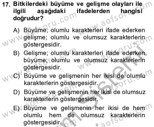Bahçe Tarımı 1 Dersi 2013 - 2014 Yılı (Vize) Ara Sınav Soruları 17. Soru