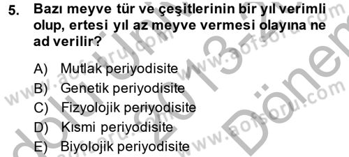 Bahçe Tarımı 1 Dersi 2013 - 2014 Yılı (Final) Dönem Sonu Sınav Soruları 5. Soru