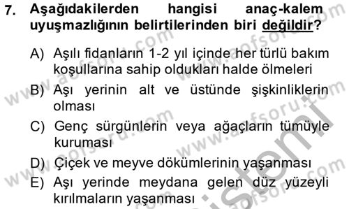 Bahçe Tarımı 1 Dersi 2013 - 2014 Yılı (Final) Dönem Sonu Sınav Soruları 7. Soru