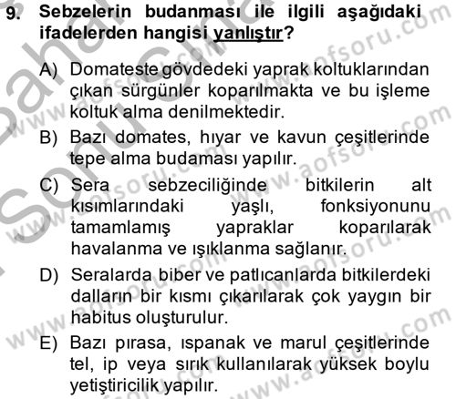 Bahçe Tarımı 1 Dersi 2013 - 2014 Yılı (Final) Dönem Sonu Sınav Soruları 9. Soru