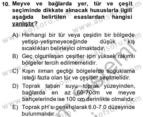 Bahçe Tarımı 1 Dersi 2014 - 2015 Yılı (Final) Dönem Sonu Sınav Soruları 10. Soru