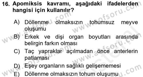 Bahçe Tarımı 1 Dersi 2015 - 2016 Yılı (Vize) Ara Sınav Soruları 16. Soru