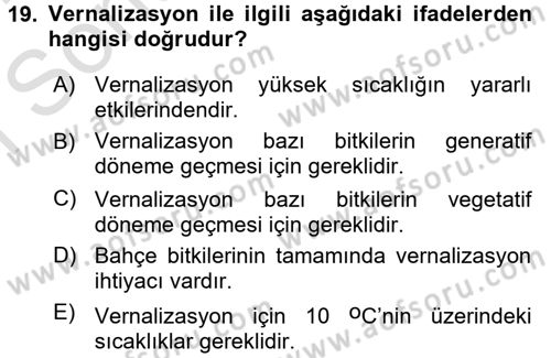 Bahçe Tarımı 1 Dersi 2015 - 2016 Yılı (Final) Dönem Sonu Sınav Soruları 19. Soru