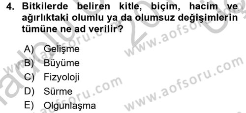 Bahçe Tarımı 1 Dersi 2016 - 2017 Yılı 3 Ders Sınav Soruları 4. Soru