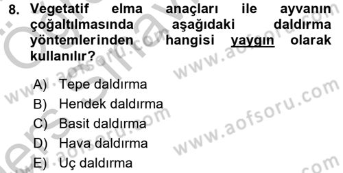 Bahçe Tarımı 1 Dersi 2016 - 2017 Yılı 3 Ders Sınav Soruları 8. Soru