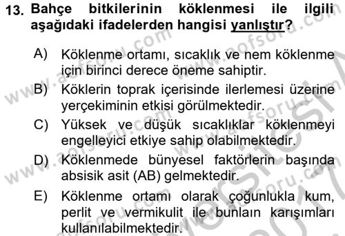 Bahçe Tarımı 1 Dersi 2016 - 2017 Yılı (Vize) Ara Sınav Soruları 13. Soru