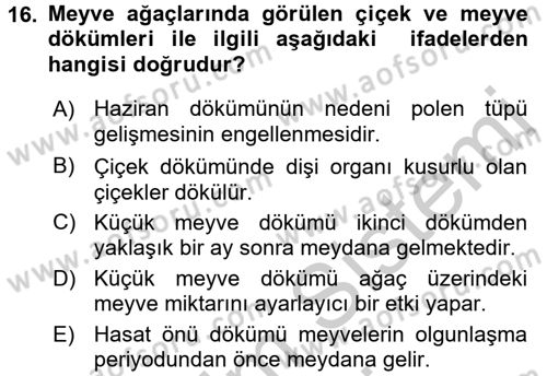 Bahçe Tarımı 1 Dersi 2016 - 2017 Yılı (Vize) Ara Sınav Soruları 16. Soru