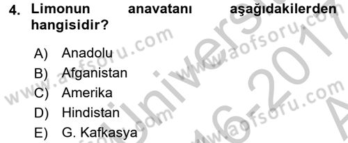 Bahçe Tarımı 1 Dersi 2016 - 2017 Yılı (Vize) Ara Sınav Soruları 4. Soru