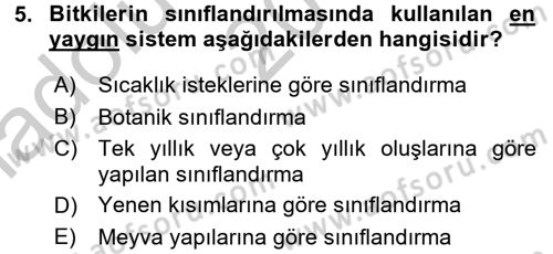 Bahçe Tarımı 1 Dersi 2016 - 2017 Yılı (Vize) Ara Sınav Soruları 5. Soru