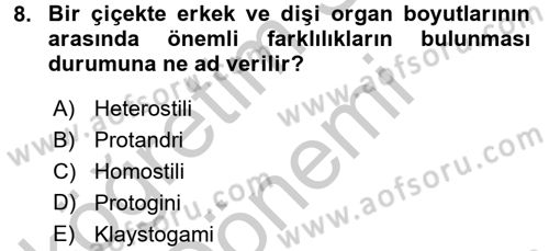 Bahçe Tarımı 1 Dersi 2016 - 2017 Yılı (Vize) Ara Sınav Soruları 8. Soru