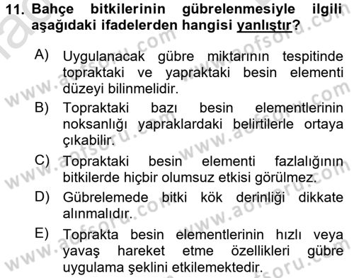 Bahçe Tarımı 1 Dersi 2016 - 2017 Yılı (Final) Dönem Sonu Sınav Soruları 11. Soru