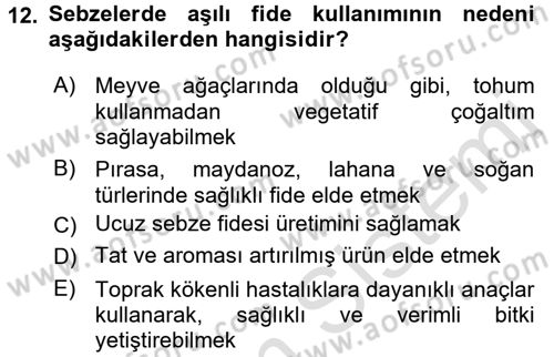 Bahçe Tarımı 1 Dersi 2016 - 2017 Yılı (Final) Dönem Sonu Sınav Soruları 12. Soru