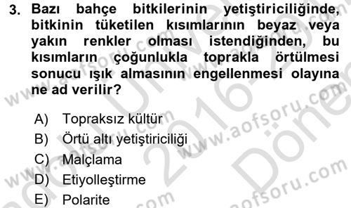 Bahçe Tarımı 1 Dersi 2016 - 2017 Yılı (Final) Dönem Sonu Sınav Soruları 3. Soru