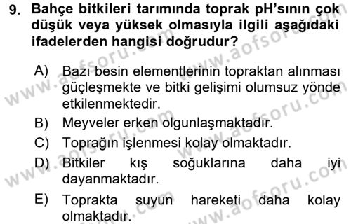 Bahçe Tarımı 1 Dersi 2016 - 2017 Yılı (Final) Dönem Sonu Sınav Soruları 9. Soru