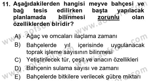 Bahçe Tarımı 1 Dersi 2017 - 2018 Yılı 3 Ders Sınav Soruları 11. Soru