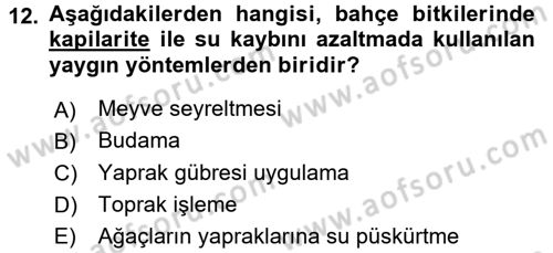Bahçe Tarımı 1 Dersi 2017 - 2018 Yılı 3 Ders Sınav Soruları 12. Soru