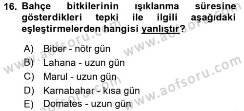 Bahçe Tarımı 1 Dersi 2017 - 2018 Yılı (Vize) Ara Sınav Soruları 16. Soru