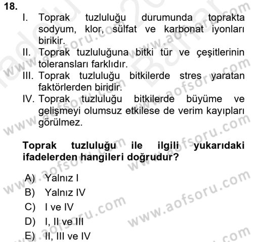 Bahçe Tarımı 1 Dersi 2017 - 2018 Yılı (Vize) Ara Sınav Soruları 18. Soru