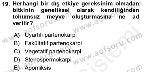 Bahçe Tarımı 1 Dersi 2017 - 2018 Yılı (Vize) Ara Sınav Soruları 19. Soru