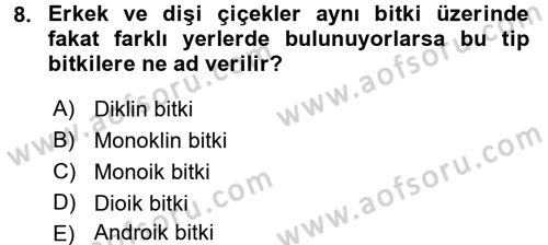 Bahçe Tarımı 1 Dersi 2017 - 2018 Yılı (Vize) Ara Sınav Soruları 8. Soru