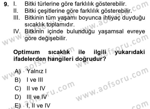 Bahçe Tarımı 1 Dersi 2017 - 2018 Yılı (Vize) Ara Sınav Soruları 9. Soru