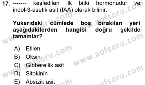 Bahçe Tarımı 1 Dersi 2017 - 2018 Yılı (Final) Dönem Sonu Sınav Soruları 17. Soru