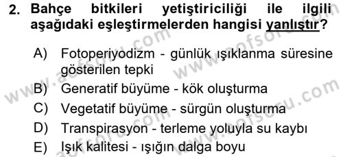 Bahçe Tarımı 1 Dersi 2017 - 2018 Yılı (Final) Dönem Sonu Sınav Soruları 2. Soru