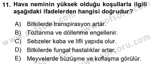 Bahçe Tarımı 1 Dersi 2018 - 2019 Yılı (Vize) Ara Sınav Soruları 11. Soru
