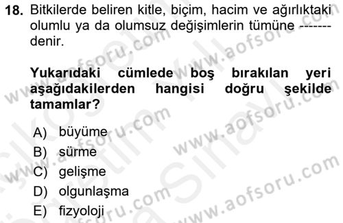 Bahçe Tarımı 1 Dersi 2018 - 2019 Yılı (Vize) Ara Sınav Soruları 18. Soru