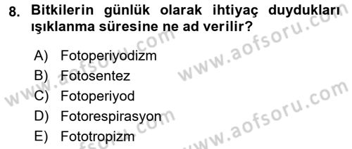 Bahçe Tarımı 1 Dersi 2018 - 2019 Yılı (Final) Dönem Sonu Sınav Soruları 8. Soru