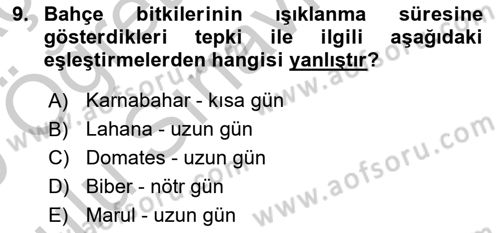 Bahçe Tarımı 1 Dersi 2018 - 2019 Yılı Yaz Okulu Sınav Soruları 9. Soru