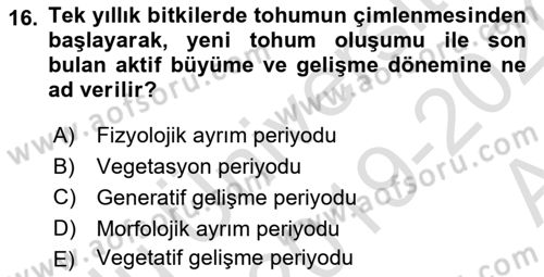Bahçe Tarımı 1 Dersi 2019 - 2020 Yılı (Vize) Ara Sınav Soruları 16. Soru