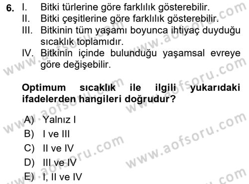 Bahçe Tarımı 1 Dersi 2019 - 2020 Yılı (Vize) Ara Sınav Soruları 6. Soru