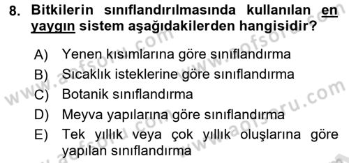 Bahçe Tarımı 1 Dersi 2019 - 2020 Yılı (Vize) Ara Sınav Soruları 8. Soru