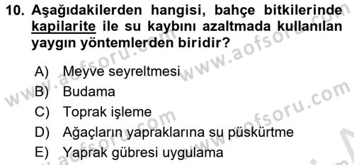 Bahçe Tarımı 1 Dersi 2019 - 2020 Yılı (Final) Dönem Sonu Sınav Soruları 10. Soru