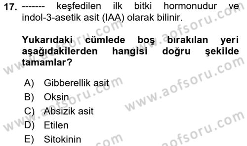 Bahçe Tarımı 1 Dersi 2019 - 2020 Yılı (Final) Dönem Sonu Sınav Soruları 17. Soru