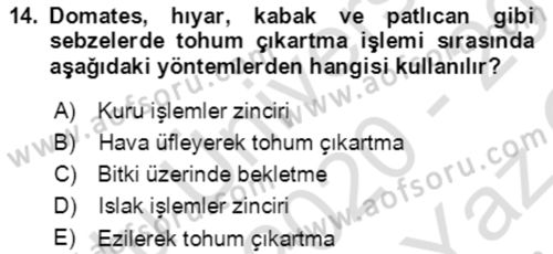 Bahçe Tarımı 1 Dersi 2020 - 2021 Yılı Yaz Okulu Sınav Soruları 14. Soru
