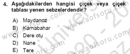 Bahçe Tarımı 1 Dersi 2020 - 2021 Yılı Yaz Okulu Sınav Soruları 4. Soru