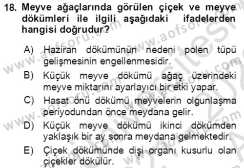 Bahçe Tarımı 1 Dersi 2021 - 2022 Yılı (Vize) Ara Sınav Soruları 18. Soru