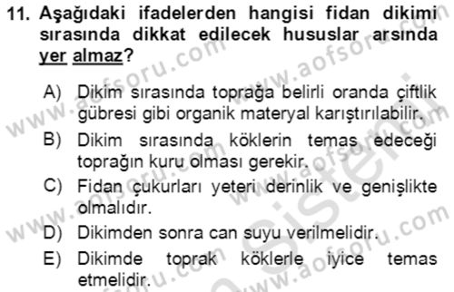 Bahçe Tarımı 1 Dersi 2021 - 2022 Yılı (Final) Dönem Sonu Sınav Soruları 11. Soru