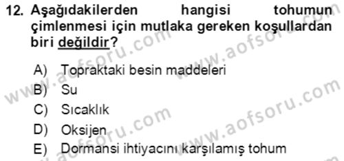 Bahçe Tarımı 1 Dersi 2021 - 2022 Yılı Yaz Okulu Sınav Soruları 12. Soru
