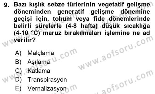 Bahçe Tarımı 1 Dersi 2022 - 2023 Yılı (Vize) Ara Sınav Soruları 9. Soru