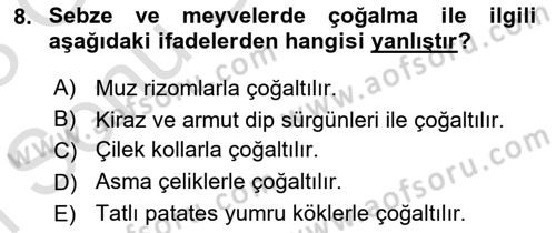 Bahçe Tarımı 1 Dersi 2022 - 2023 Yılı (Final) Dönem Sonu Sınav Soruları 8. Soru