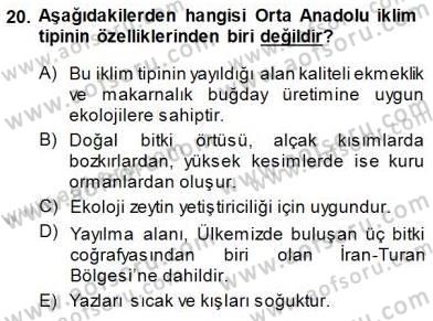 Ekoloji ve Çevre Bilgisi Dersi 2014 - 2015 Yılı (Vize) Ara Sınav Soruları 20. Soru