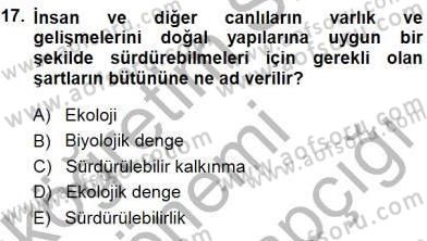 Ekoloji ve Çevre Bilgisi Dersi 2014 - 2015 Yılı (Final) Dönem Sonu Sınav Soruları 17. Soru